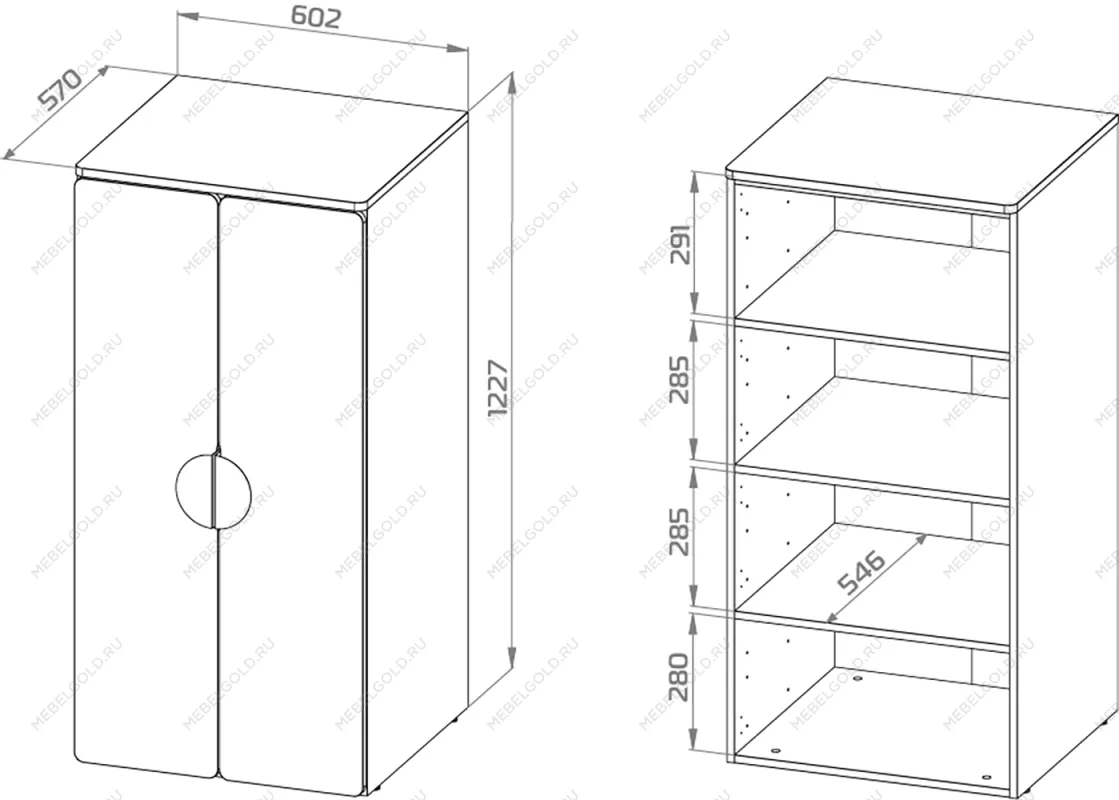 ПИКСИ шкаф распашной с 2 дверьми и 3 полками 60х57х123, робкий подснежник | изображение 3