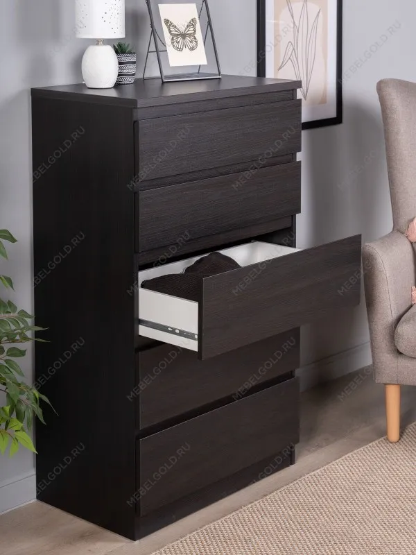 Комод Кастор, 5 ящиков, 65х40х112 см, черно-коричневый, дуб венге | изображение 18