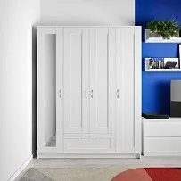 БРИМНЭС / СИРИУС Шкаф ИКЕА / IKEA комбинированный 4 двери и 1 ящик белый (с 1 зеркалом)