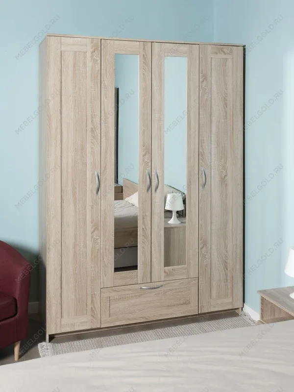 Шкаф Сириус, 4 двери и 1 ящик с зеркалом, 156х59х220 см, дуб сонома | изображение 3