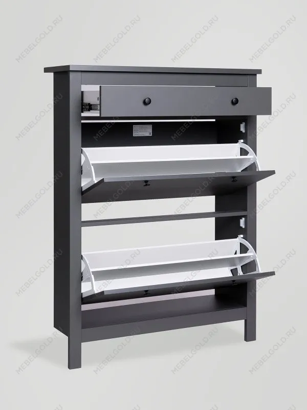 Обувница Сага с 2 откидными ящиками 92х122 серая | изображение 7