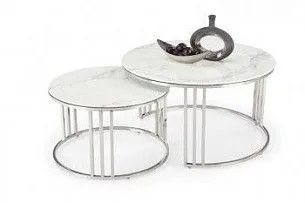 Комплект Halmar MERCURY 2, 2 стола журнальных (серебристый/белый мрамор)