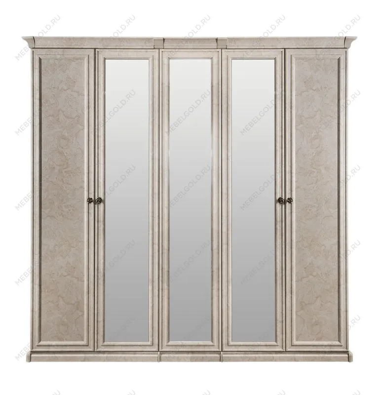 Шкаф Афина 5-дверный (2+1+2) с зеркалом крем корень | изображение 1