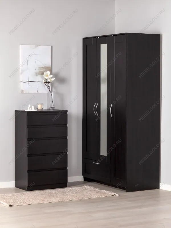 Комод Кастор, 5 ящиков, 65х40х112 см, черно-коричневый, дуб венге | изображение 3