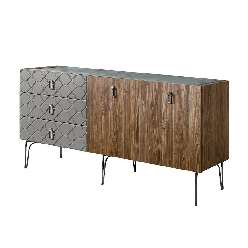 Комод 1.6м Bogemia Woodline Wood Fa (Серый) (Novabuk/Хром) БМКМ-4