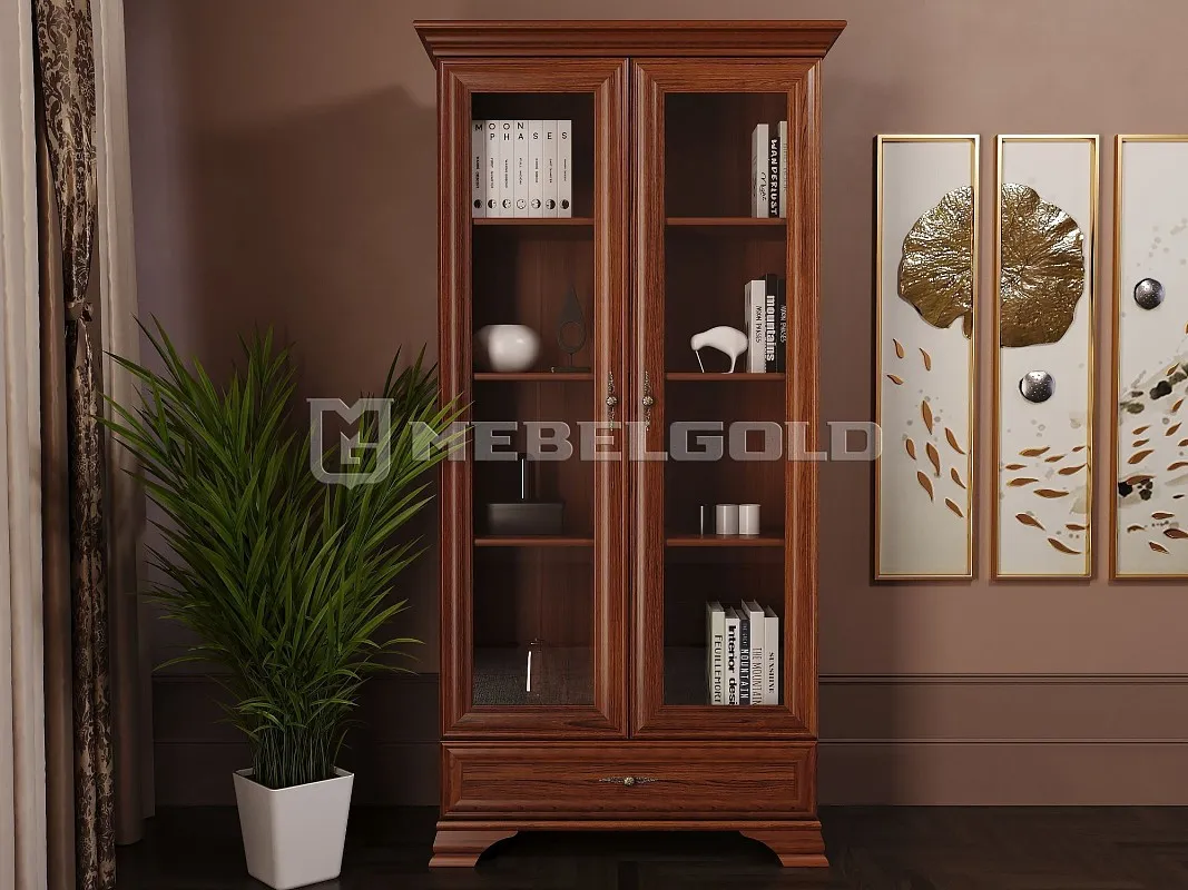 Шкаф с витриной Кентаки REG2W1S каштан | изображение 1