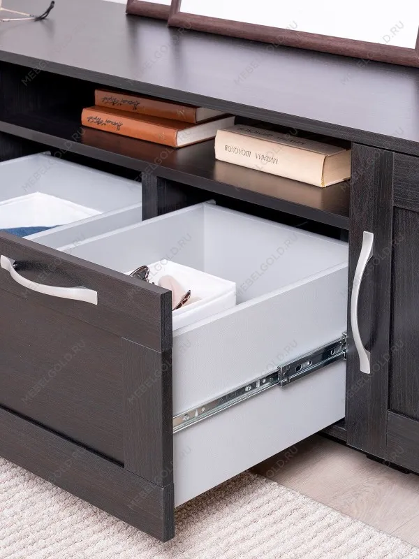 Тумба для ТВ Сириус, 2 двери и 2 ящика, 156х41х47 см, дуб венге, черно-коричневая | изображение 4