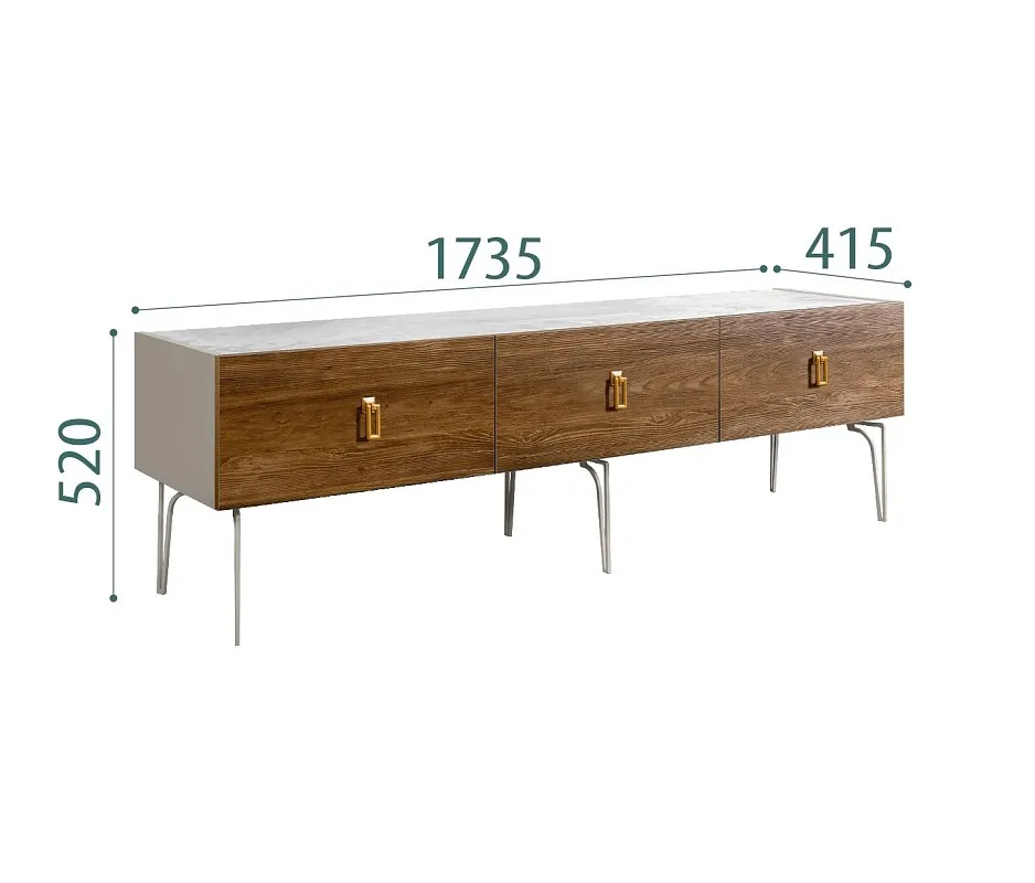 Тумба под телевизор 1.6м Bogemia Wood Fa (Шелк) (Novabuk/Золото) БМТ-1(Wo)