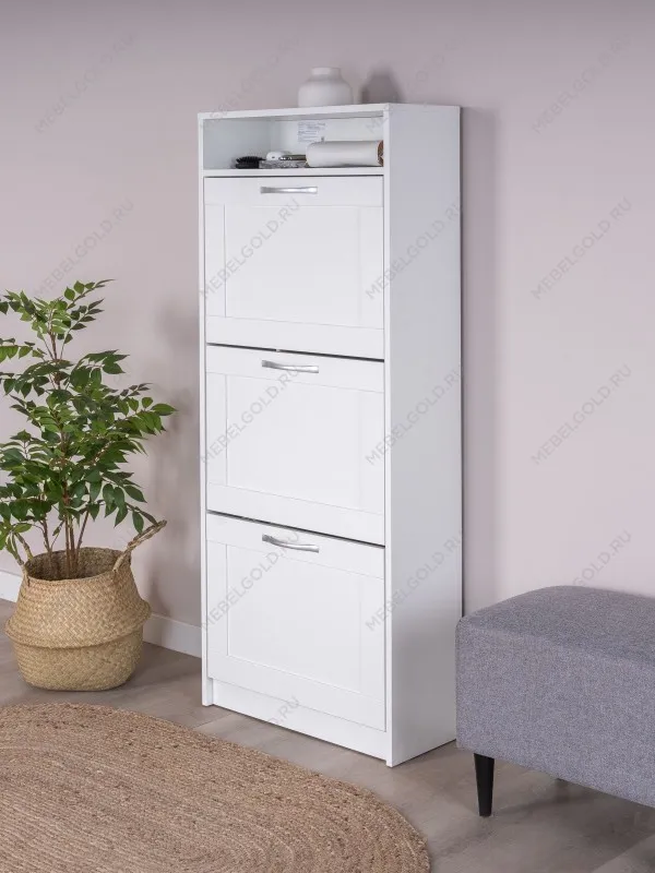 Обувница Сириус с 3 откидными ящиками, 60 х 25 х 143 см, ЛДСП, белая | изображение 2