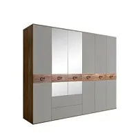 Шкаф 6-ти дверный с зеркалами, с ящиками, Bogemia Woodline Wood Fi (Серый/Хром) БМШ1/61(Wo)