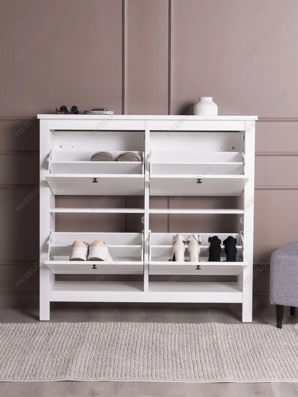 Обувница Сага с 4 откидными ящиками 113х108 белая | изображение 2