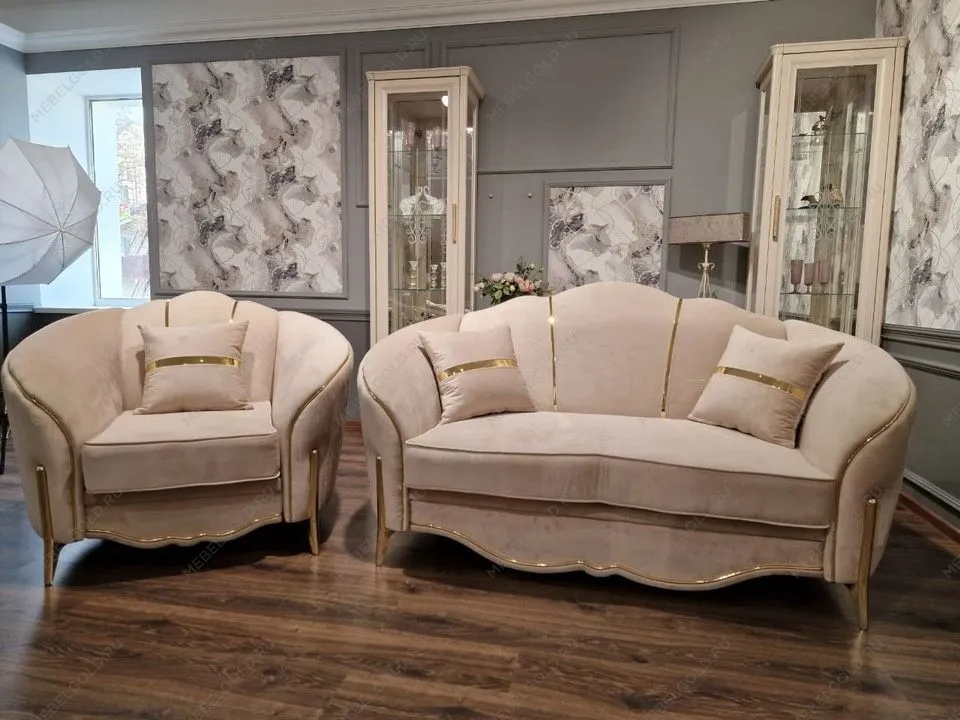 Диван Лара 2х местный бежевый золото (французская раскладушка) | изображение 7