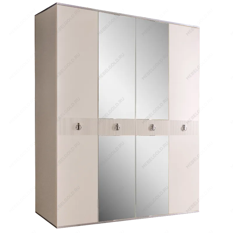 Шкаф 4-х дверный с зеркалом Римини СОЛО (Слоновая кость/Серебро) РМШ1/4(s)
