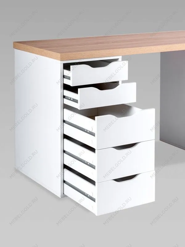 Стол письменный Ингар, 10 ящиков, 140х75х55 см, белый, столешница дуб беленый | изображение 9