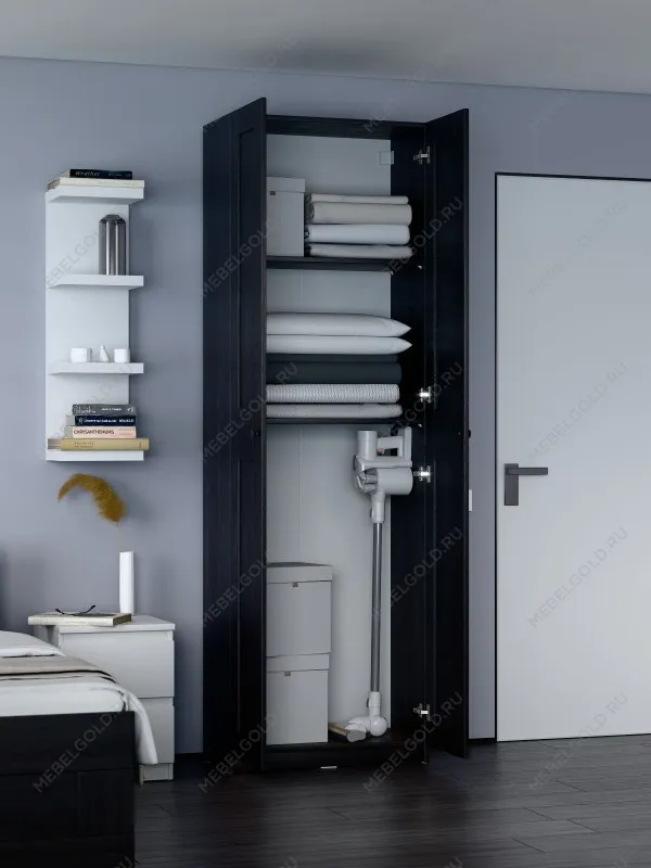 Шкаф Макс, 2 двери, 75х38х233 см, черно-коричневый, дуб венге | изображение 3