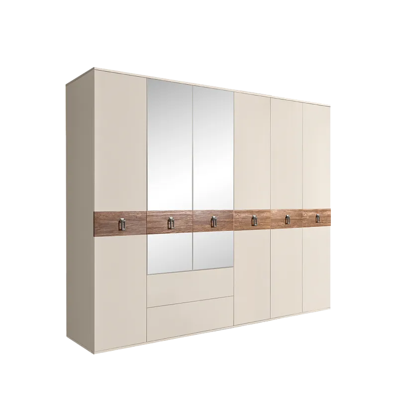 Шкаф 6-ти дверный с зеркалами, с ящиками, Bogemia Wood Fa (Слоновая кость/Хром) БМШ1/61(Wo)