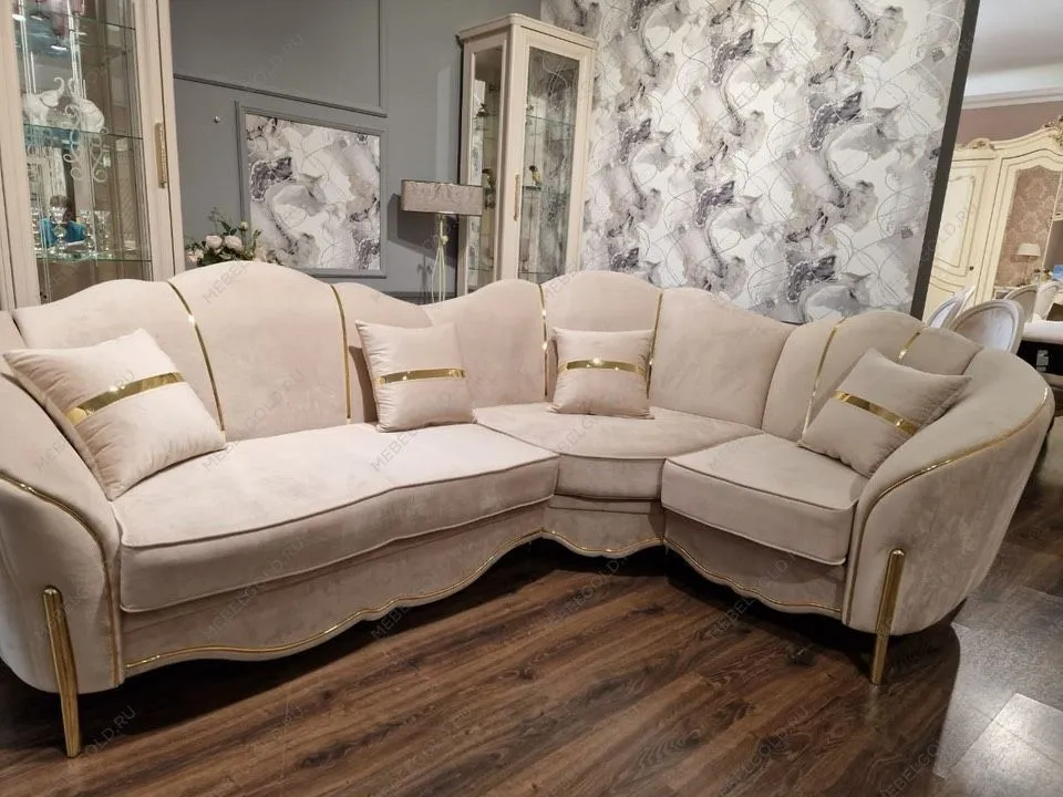 Диван Лара угловой 2-у-1 бежевый золото | изображение 4