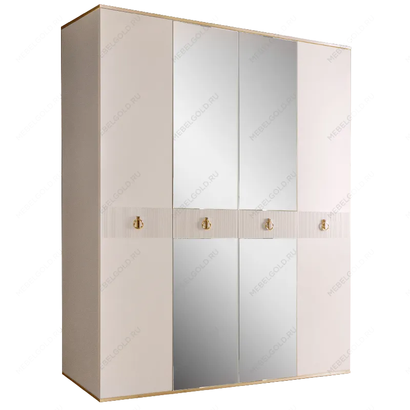 Шкаф 4-х дверный с зеркалом Римини СОЛО (Слоновая кость/Золото) РМШ1/4(s)