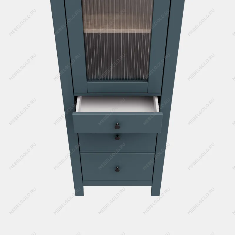 САГА шкаф с витриной 50 МОРУ темно-бирюзовый/ясень | изображение 5