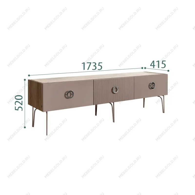 Тумба телевизионная 1.6м Bogemia Woodline Fi (Мокка) (Novabuk/Хром) БМТ-1[10]