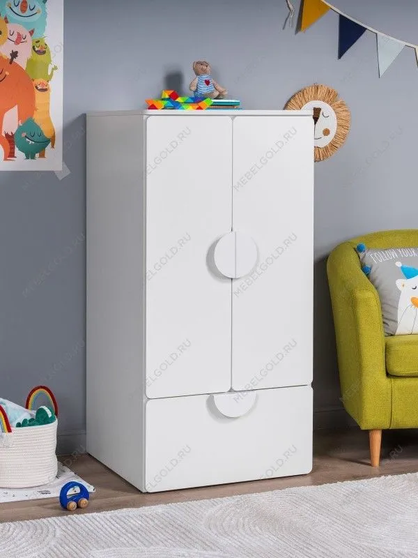 Шкаф распашной Пикси, с двумя дверьми, полкой и выдвижным ящиком 60х57х120, белый (робкий подснежник) | изображение 1