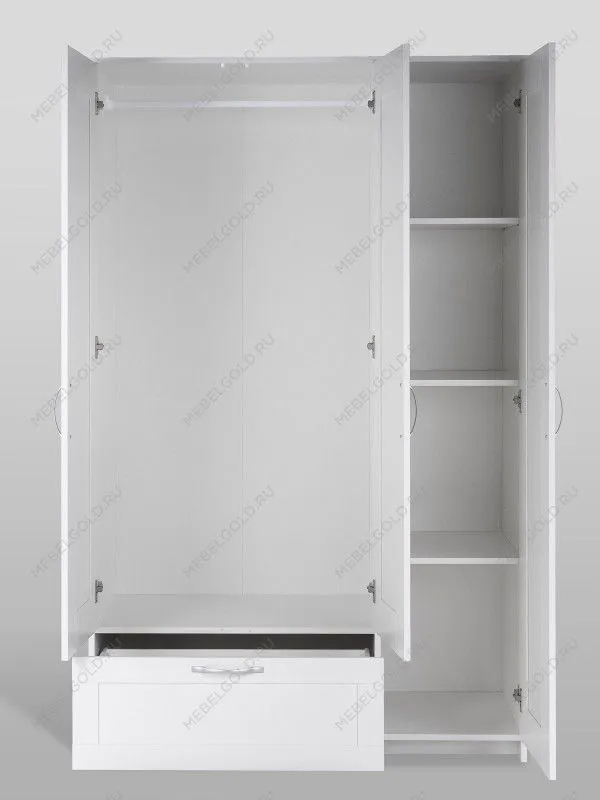 Шкаф Сириус, 3 двери и 1 ящик, 117х50х190 см, с зеркалом, белый | изображение 12