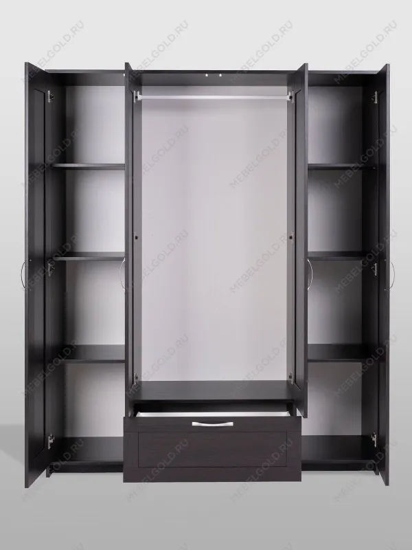 Шкаф Сириус, 4 двери и 1 ящик с зеркалами, 156х50х190 см, черно-коричневый, дуб венге | изображение 6