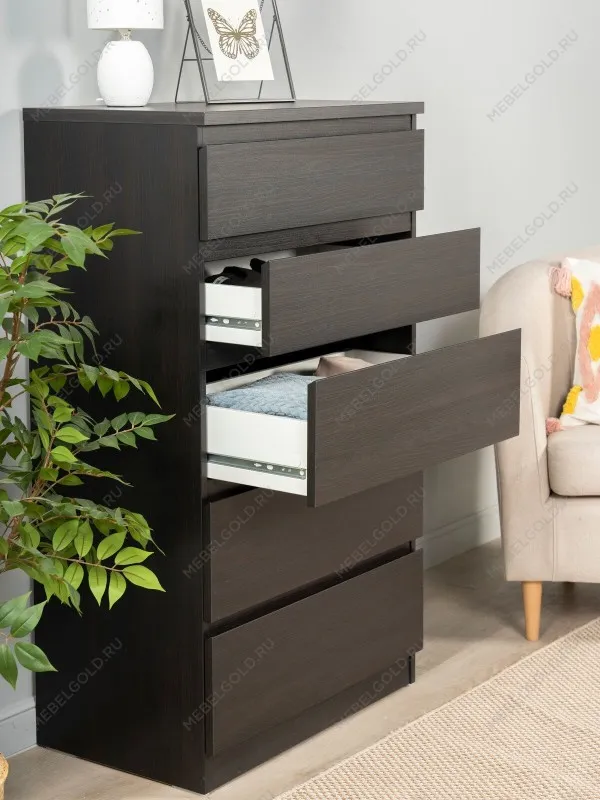 Комод Кастор, 5 ящиков, 65х40х112 см, черно-коричневый, дуб венге | изображение 14