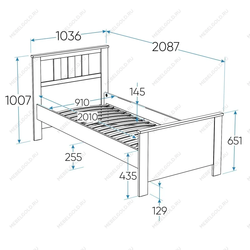 Кровать односпальная Сага, 90х200 см, темно-бирюзовая/ясень | изображение 2