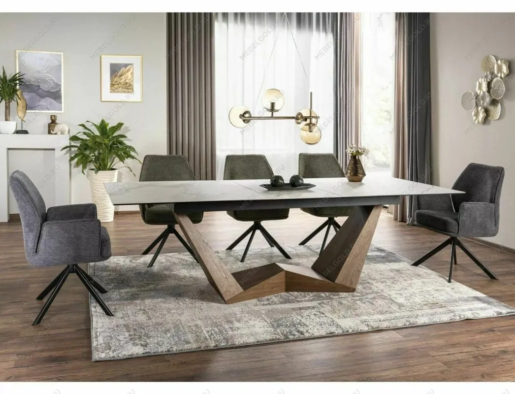 Стол обеденный Signal BONUCCI Ceramic 200 раскладной (Statuario Venato белый/орех) | изображение 5