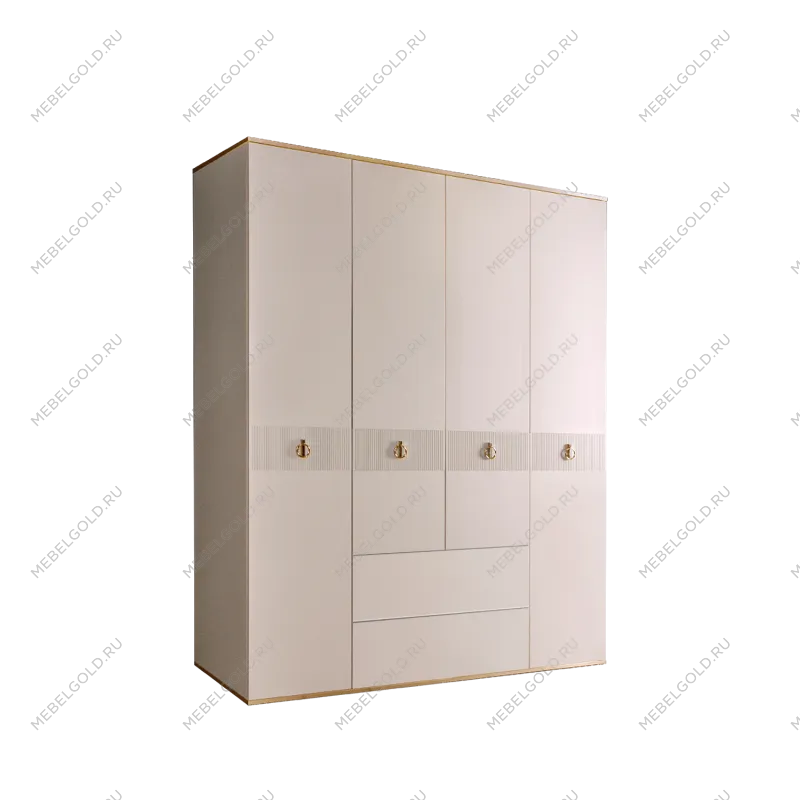 Шкаф 4-х дверный с ящиками Римини СОЛО (Слоновая кость/Золото) РМШ2/41(s)