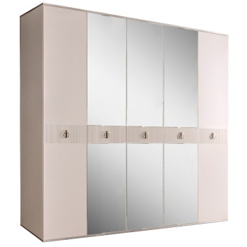 Шкаф 5-ти дверный с зеркалом Римини СОЛО (Слоновая кость/Серебро) РМШ1/5(s)