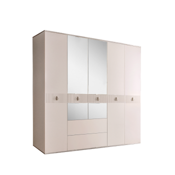 Шкаф 5-ти дверный с зеркалом, с ящиками Римини СОЛО (Слоновая кость/Серебро) РМШ1/51(s)