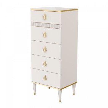Комод узкий с планкой Римини СОЛО (Слоновая кость/Золото) РМКМ-2(s)