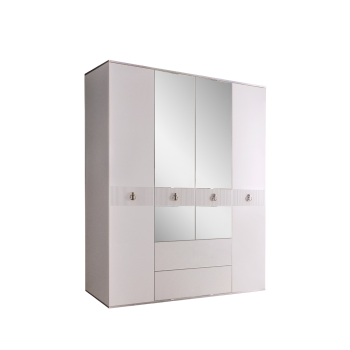 Шкаф 4-х дверный с зеркалом, с ящиками Римини СОЛО (Белый/Серебро) РМШ1/41(s)