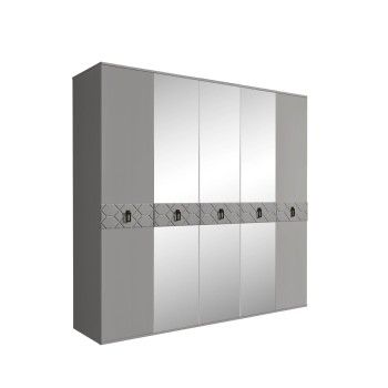 Шкаф 5-ти дв. с зеркалами Bogemia Farfalle (Серый/Черный) БМШ1/5(Fa)