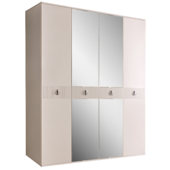 Шкаф 4-х дверный с зеркалом Римини СОЛО (Бежевый/Серебро) РМШ1/4(s)