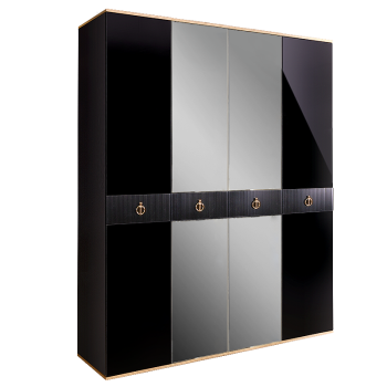 Шкаф 4-х дверный с зеркалом Римини СОЛО (Черный/Золото) РМШ1/4(s)