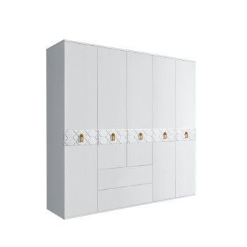 Шкаф 5-ти дверный с ящиками, Bogemia Farfalle (Белый/Золото) БМШ2/51(Fa)