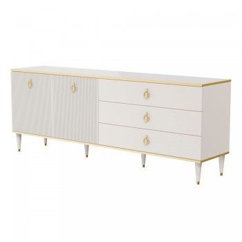 Комод для гостиной 2.1м Римини СОЛО (Слоновая кость/Золото) РМКМ-5(s)