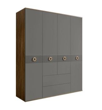 Шкаф 4-х дверный с ящиками Bogemia Woodline Fi (Серый/Золото) БМШ2/41