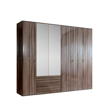 Шкаф 6-ти дверный с зеркалом, с ящиками Римини (Орех империя/Золото) РМШ1/61