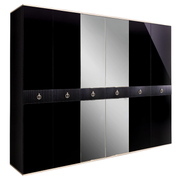 Шкаф 6-ти дверный с зеркалом Римини СОЛО (Черный/Серебро) РМШ1/6(s)