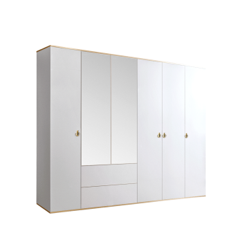 Шкаф 5-ти дверный с зеркалом, с ящиками Римини (Белый/Золото) РМШ1/51