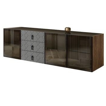 Комод 2.1м Bogemia Woodline Fly Fa (Серый) (Lakobel/Черный) БМКМ-5[5]