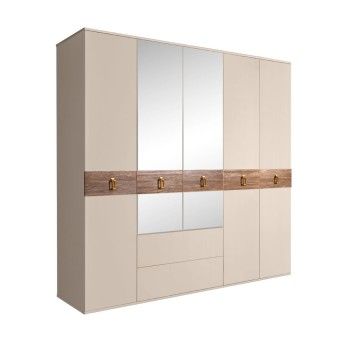 Шкаф 5-ти дверный с зеркалами, с ящиками, Bogemia Wood Fa (Ваниль/Золото) БМШ1/51(Wo)