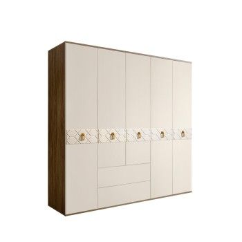 Шкаф 5-ти дверный с ящиками, Bogemia Woodline Fa (Слоновая кость/Золото) БМШ2/51(Fa)