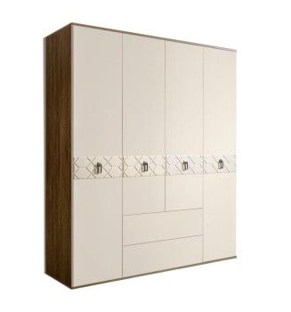 Шкаф 4-х дверный с ящиками Bogemia Woodline Fa (Слоновая кость/Хром) БМШ2/41