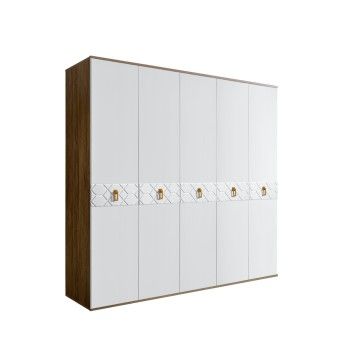 Шкаф 5-ти дв. Bogemia Woodline Fa (Белый/Золото) БМШ2/5(Fa)