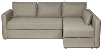 Диван угловой трехместный Вало с длинным подлокотником, светло-серый, рогожка